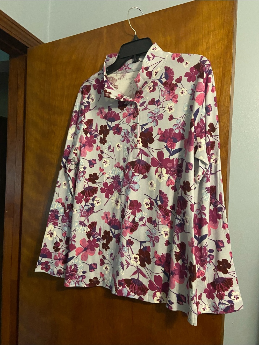 Appleseed's Cream Floral Long Sleeve Tee with Pink & Purple Flowers